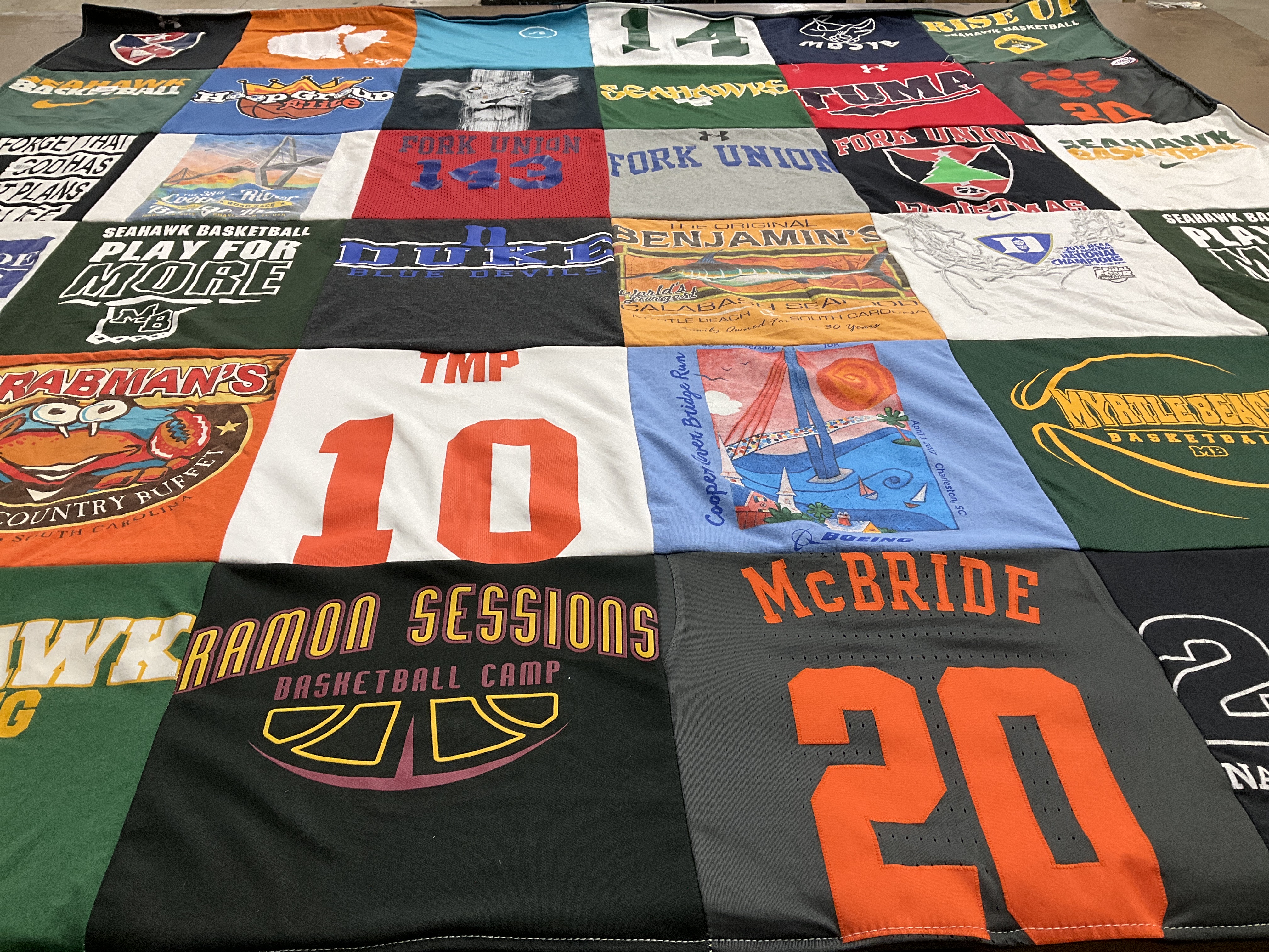 T-shirt quilt featuring seahawk basketball by Laura from SC