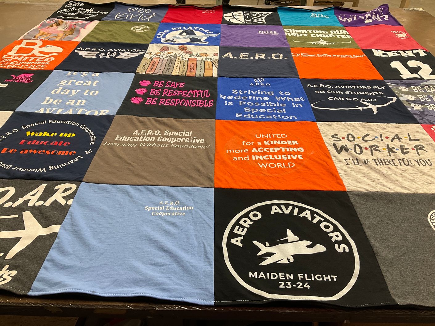 T-shirt quilt featuring a.e.r.o. aviators by Katie from IL