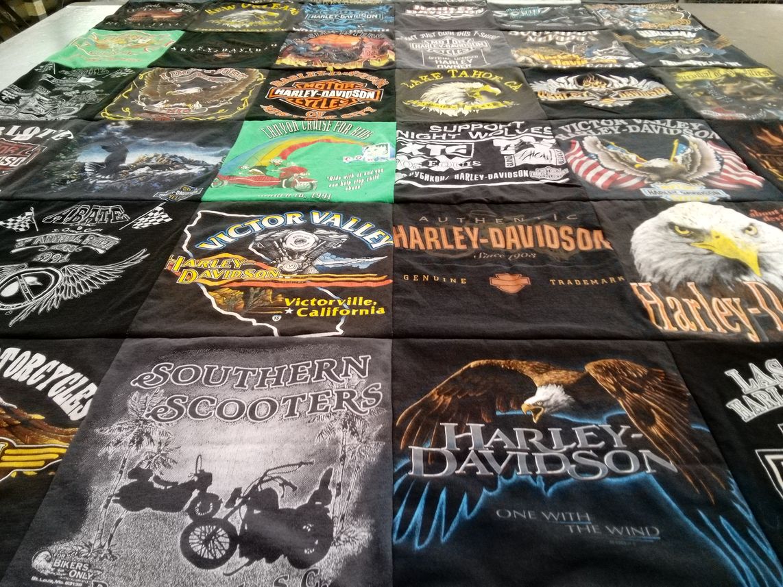 T-shirt quilt with motorcycling, biking themes by Juan from AZ