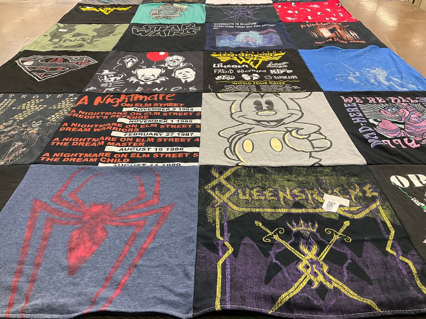 T-shirt quilt with movies, music themes by Danielle from CA