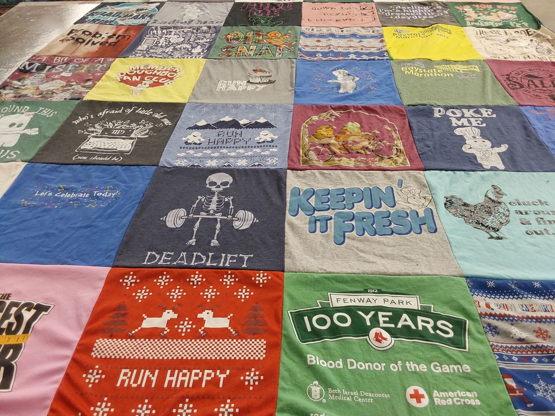 T-shirt quilt with fitness, running themes by Denise from MA