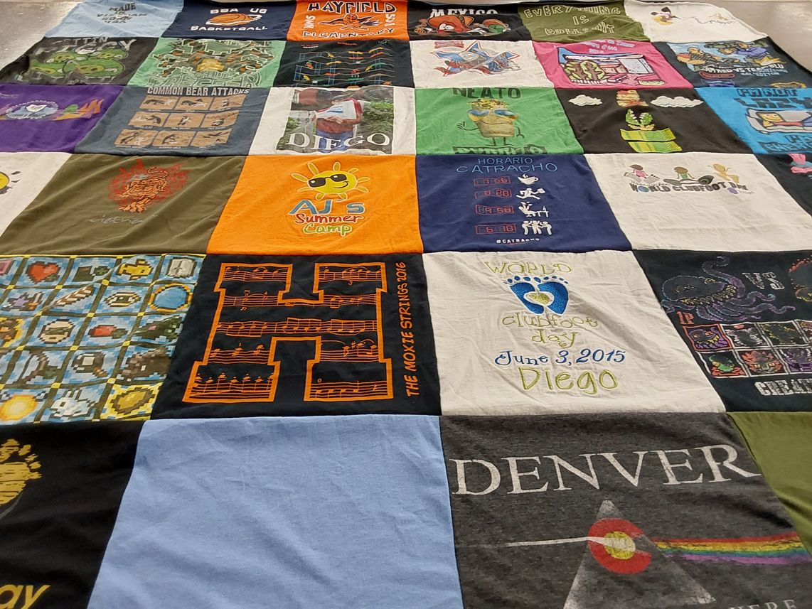 T-shirt quilt with basketball, summer camp themes by Leticia from VA