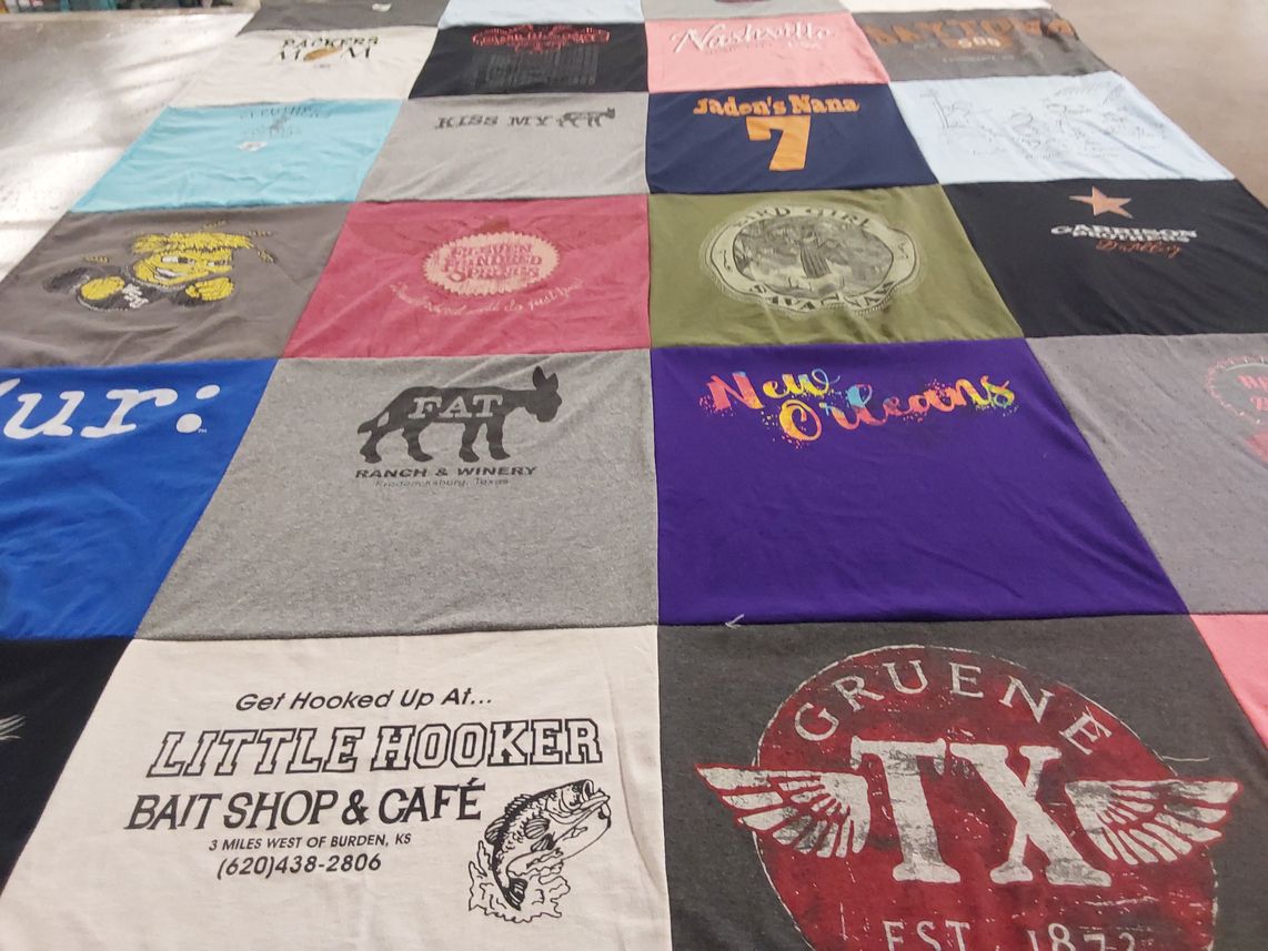 T-shirt quilt with family, travel themes by LISA from TX