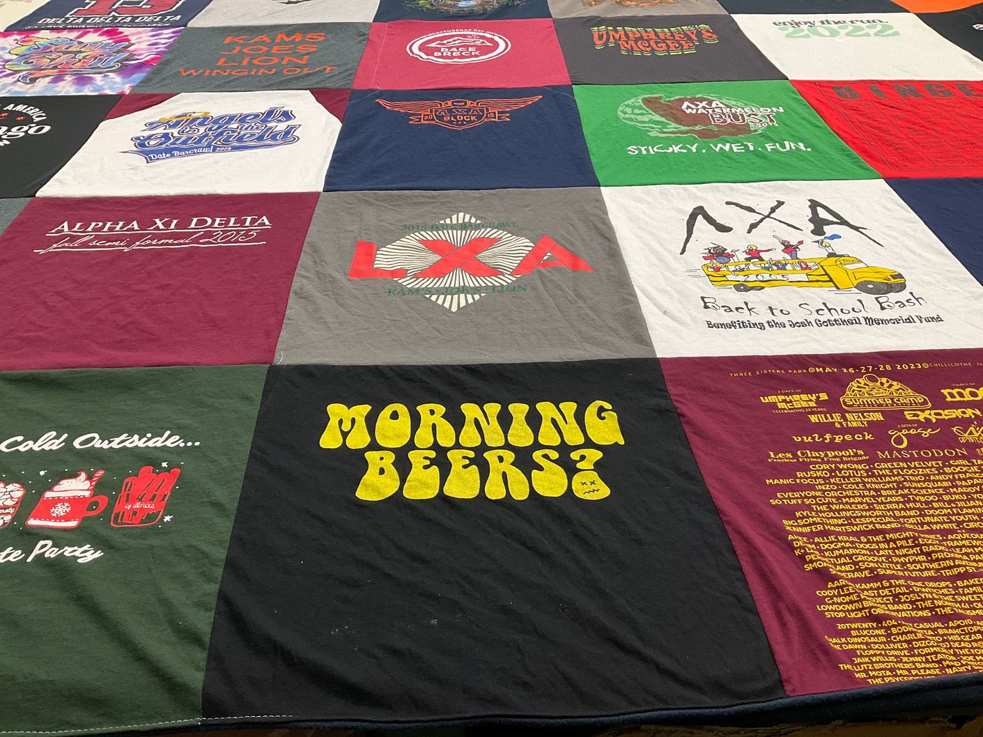T-shirt quilt with sorority, fundraiser themes by Tom from IL