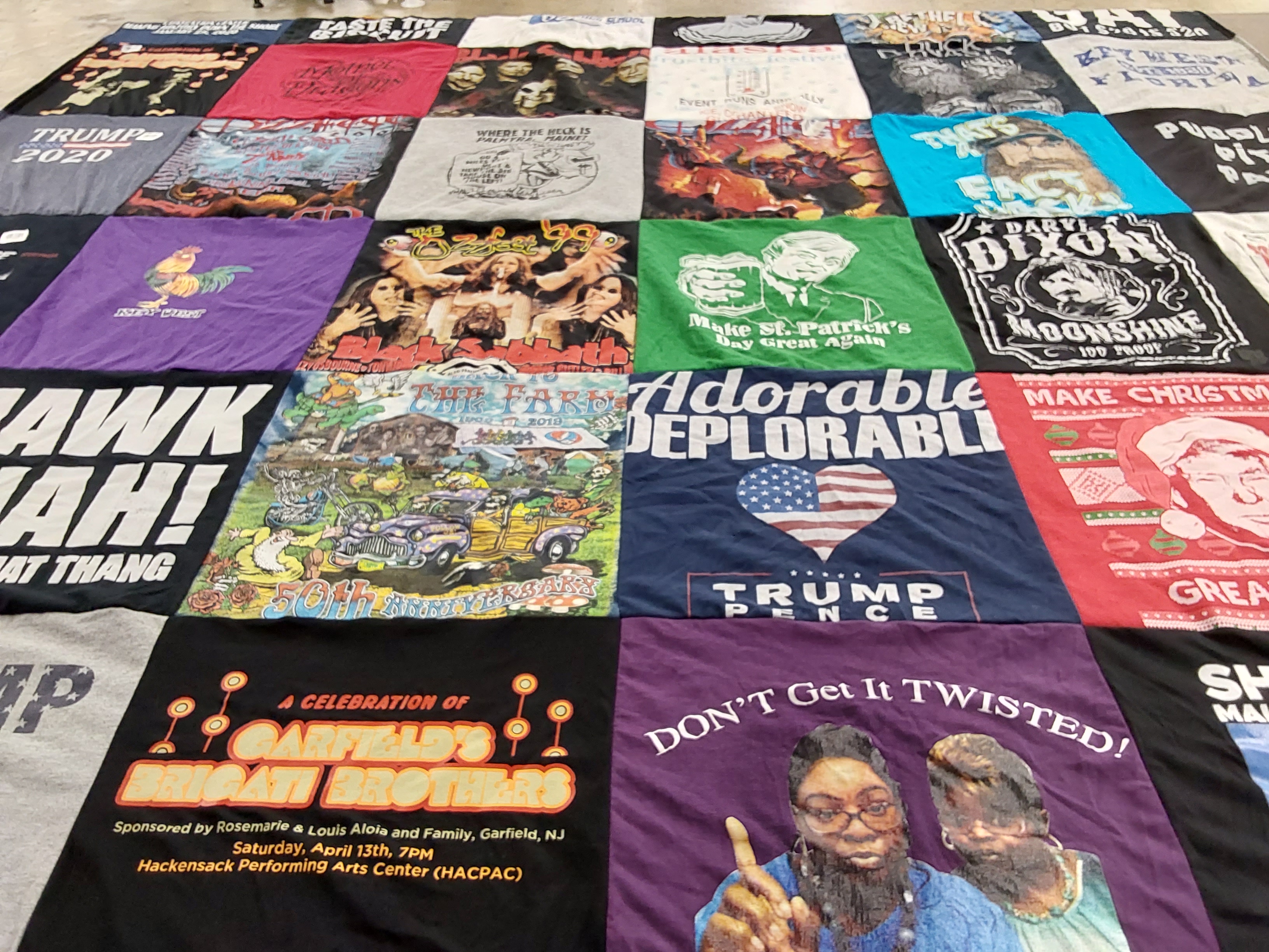 T-shirt quilt with politics, community events themes by Leah from NJ
