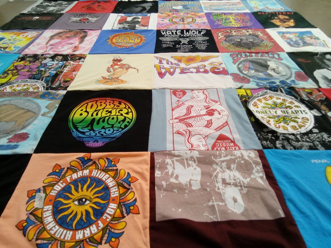 T-shirt quilt with music, festivals themes by Jenna from CA