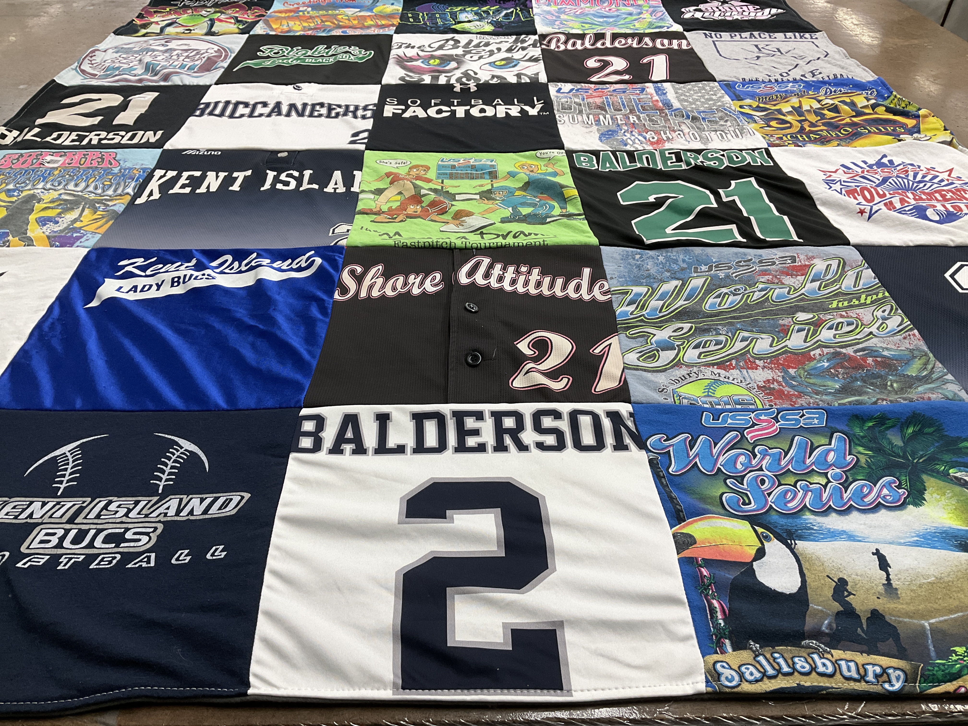 T-shirt quilt featuring kent island high school softball team, buccaneers by Kelly from MD