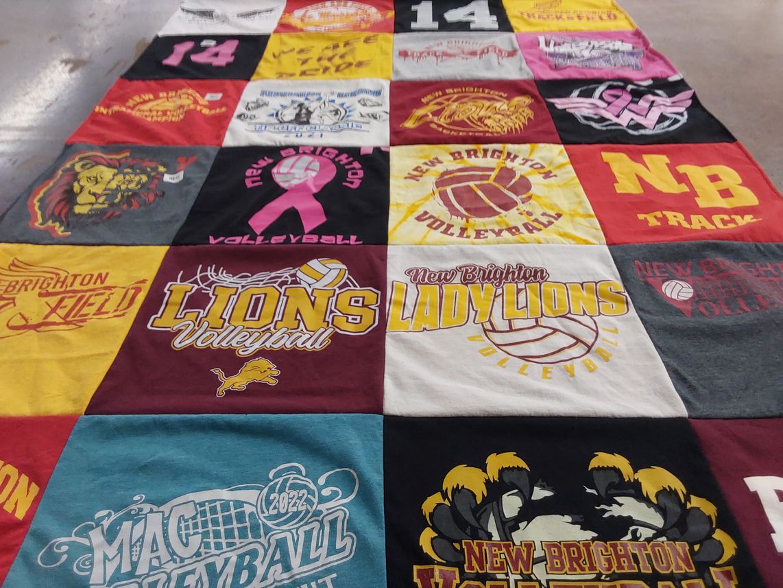 T-shirt quilt featuring new brighton lady lions volleyball, new brighton lions volleyball by Molly from PA