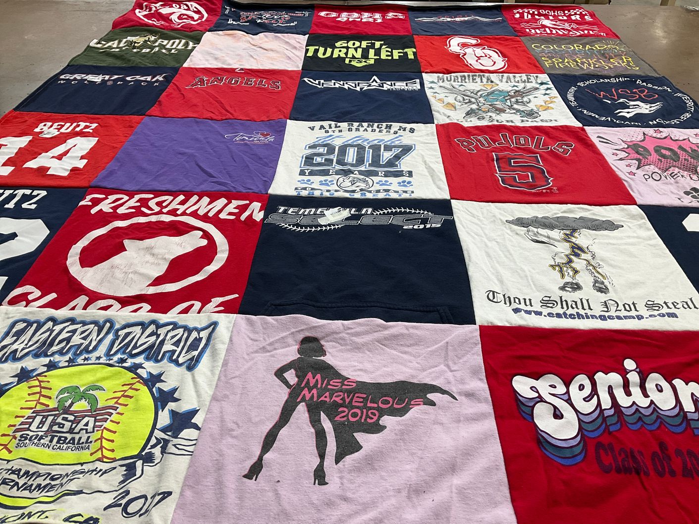 T-shirt quilt featuring angels baseball by Mary from CA