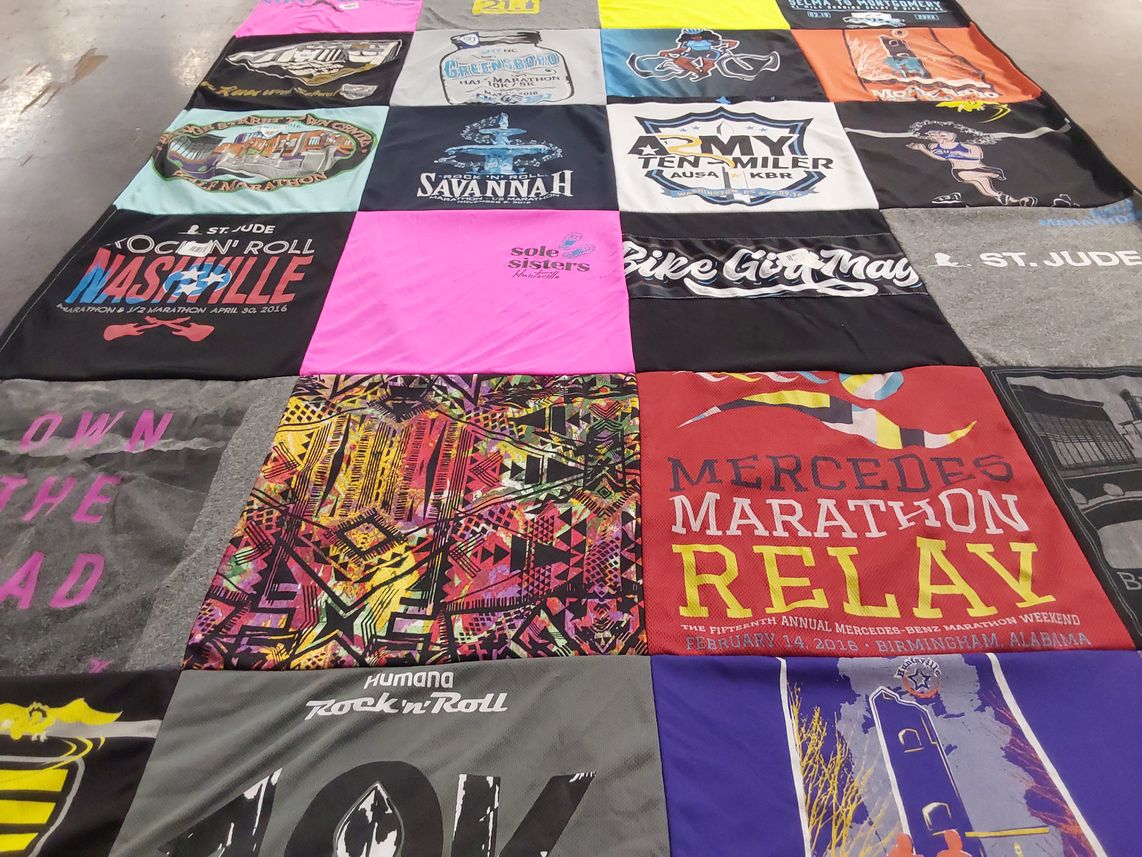 T-shirt quilt with running, marathon themes by Keyona from AL