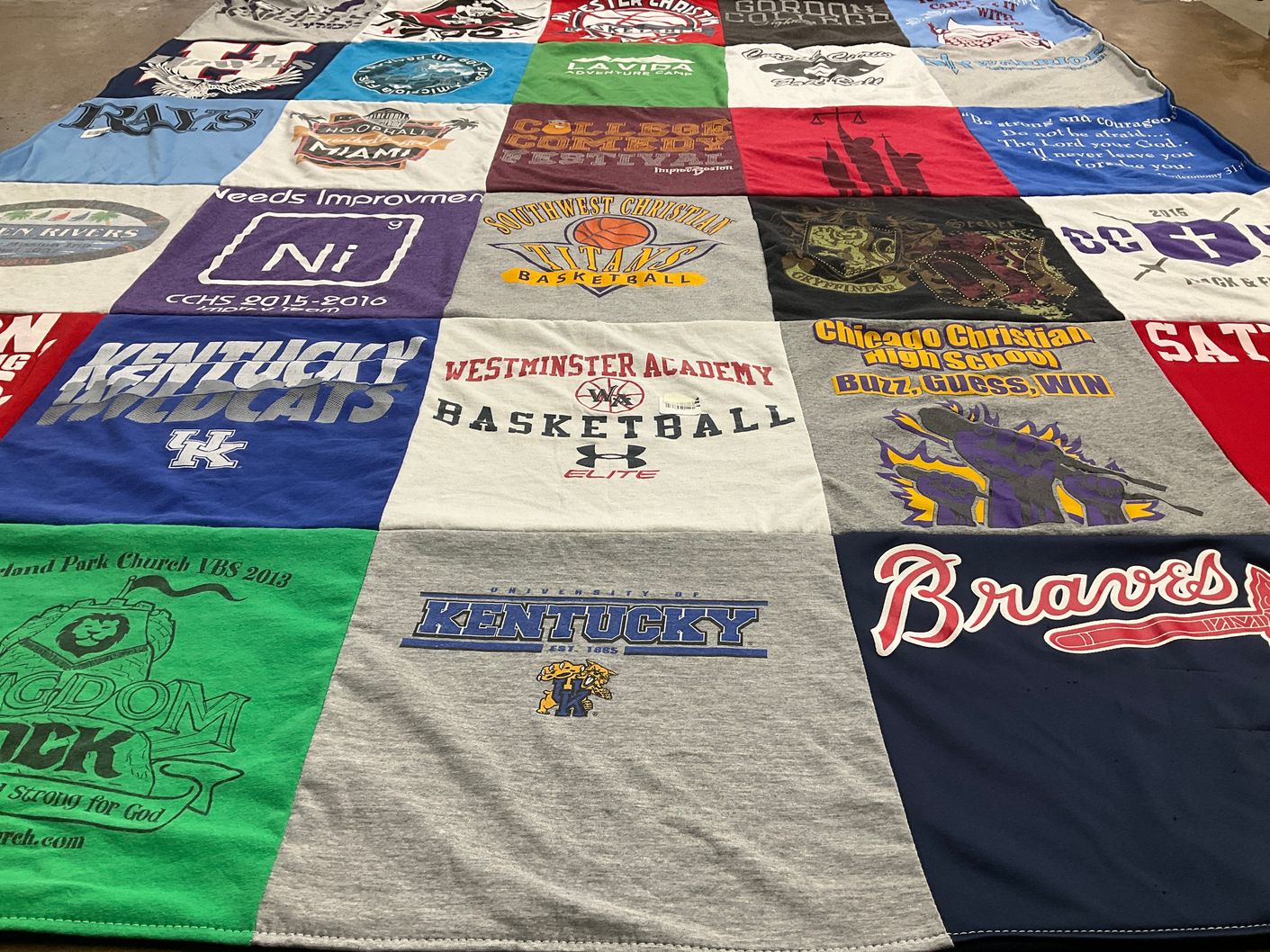 T-shirt quilt featuring kentucky wildcats, chicago christian high school by Carol from FL