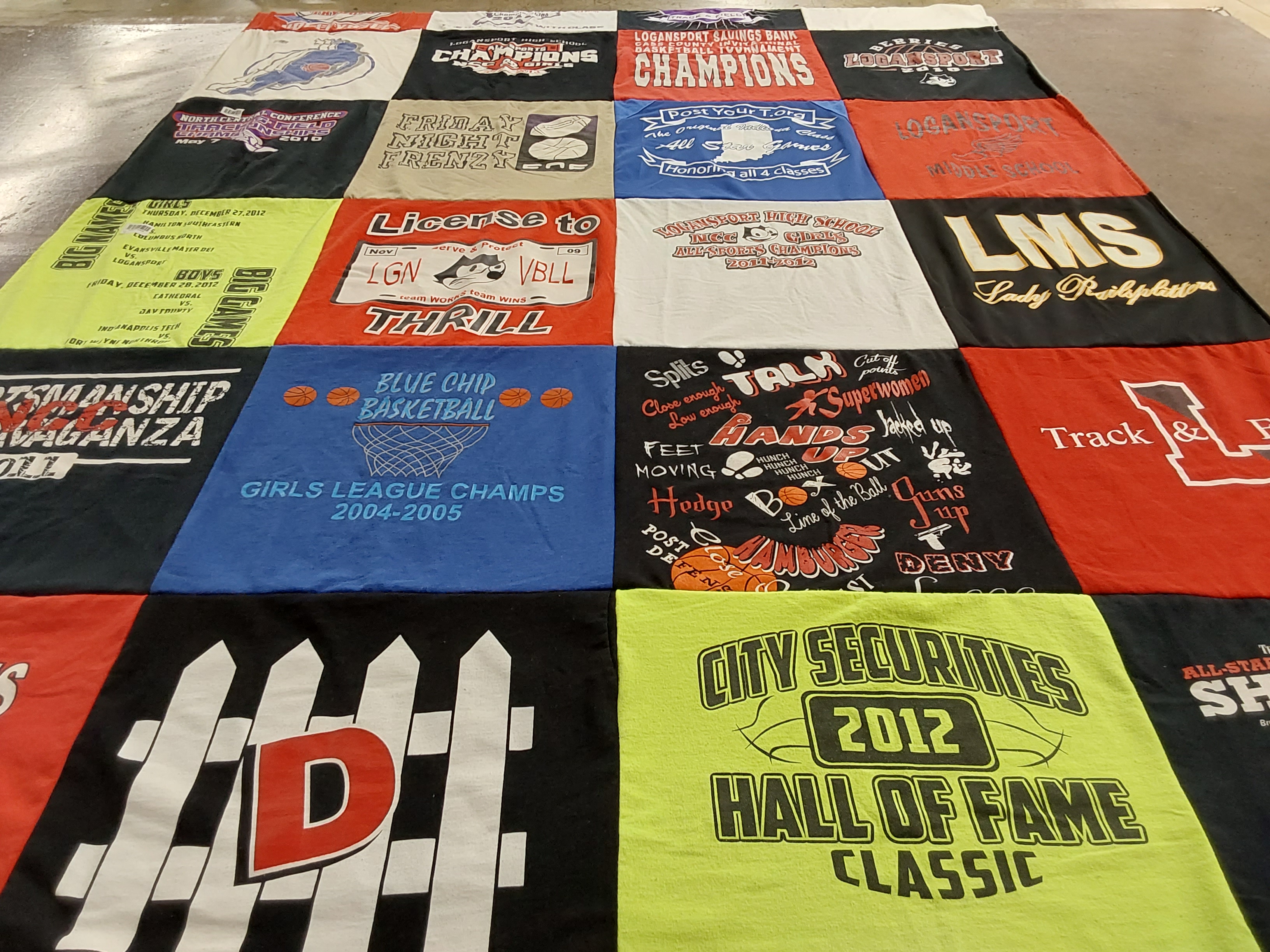 T-shirt quilt featuring logansport middle school, logansport high school by Sue from IN