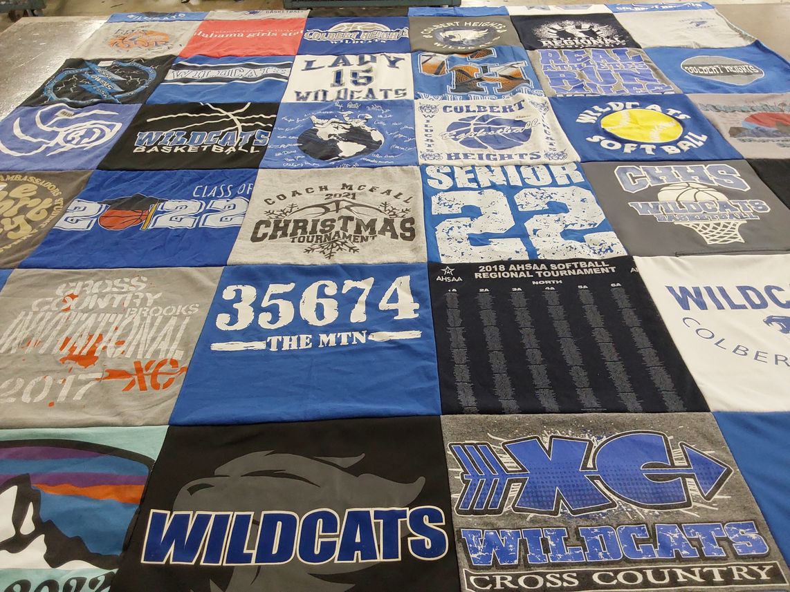 T-shirt quilt featuring wildcats cross country, wildcats basketball by Laura from AL