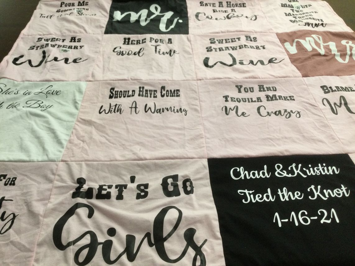 T-shirt quilt with wedding, friendship themes by Denise  from FL