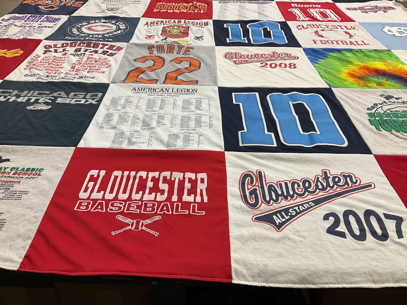 T-shirt quilt featuring gloucester all-stars by Cheryl from VA