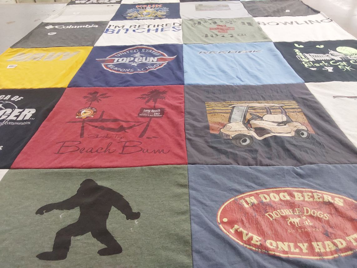 T-shirt quilt with bowling, beach themes by Michele from KY