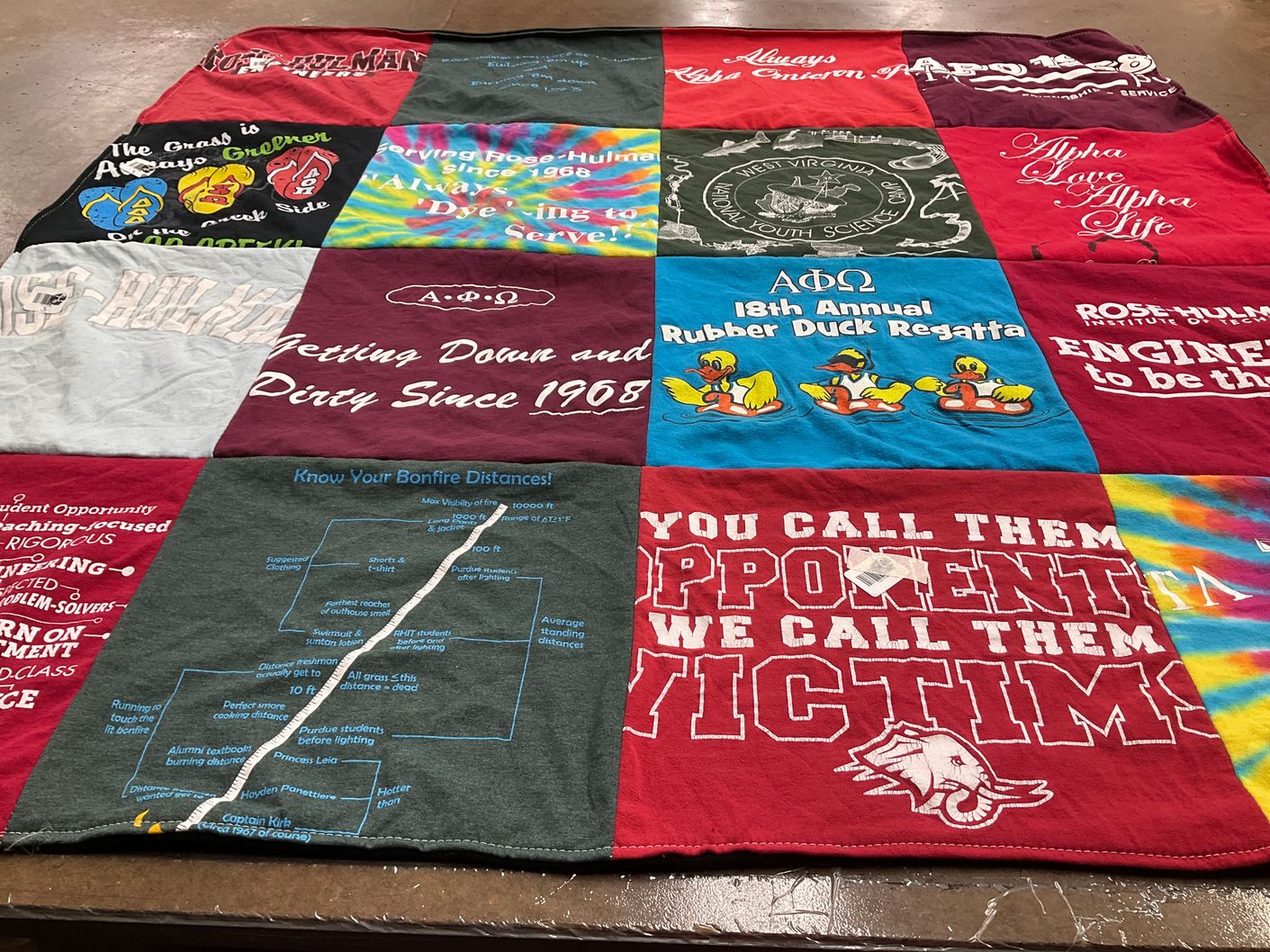 T-shirt quilt from rose hulman institute of technology by Erin from TN