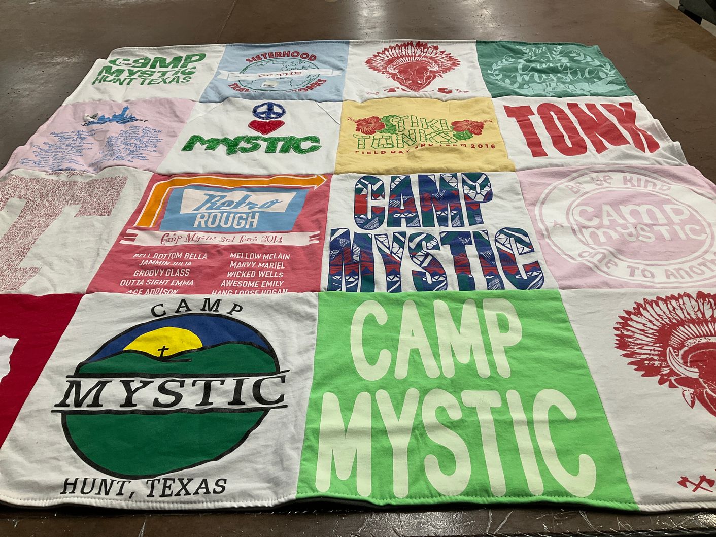 T-shirt quilt with camping, friendship themes by Kellie from TX