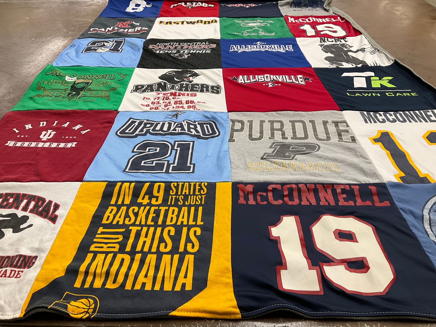T-shirt quilt featuring purdue boilermakers, north central panthers by Alison from IN