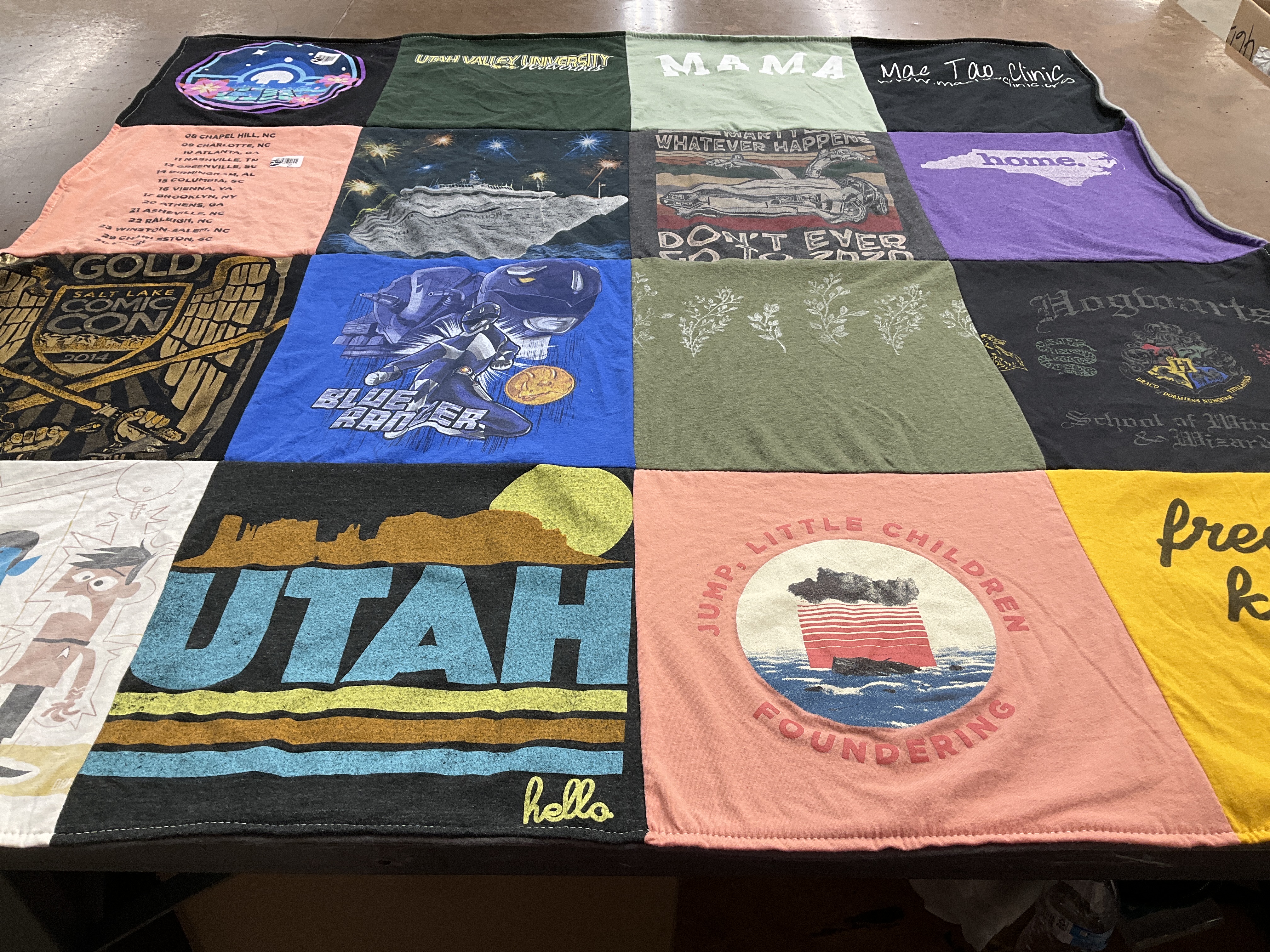 T-shirt quilt from utah valley university, hogwarts school of witchcraft and wizardry by Jessica from NC