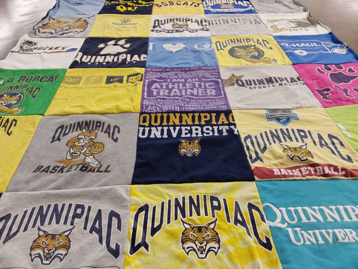 T-shirt quilt featuring quinnipiac bobcats by Jaime from NY