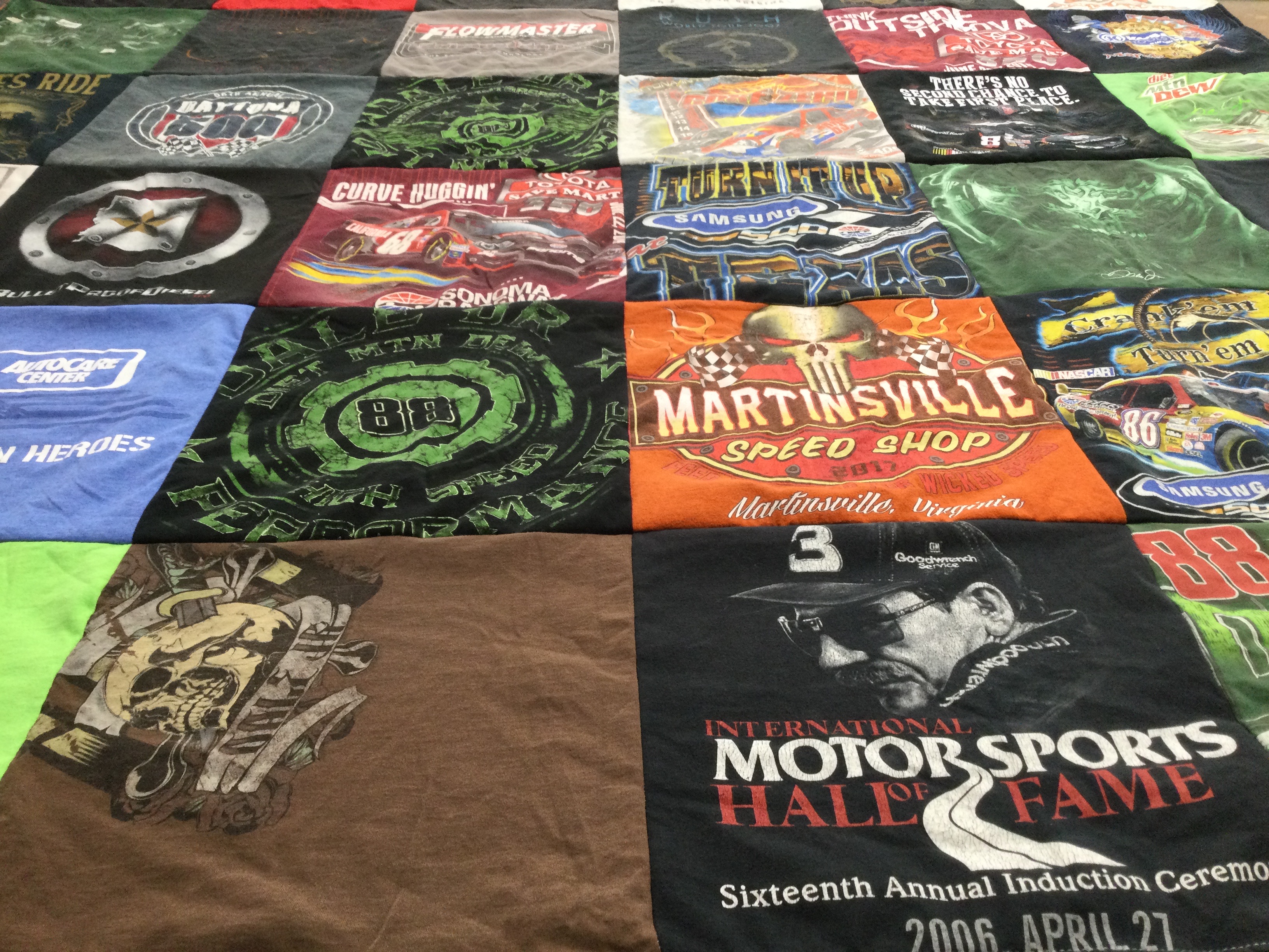 T-shirt quilt with motorsports, nascar themes by Denise from TX