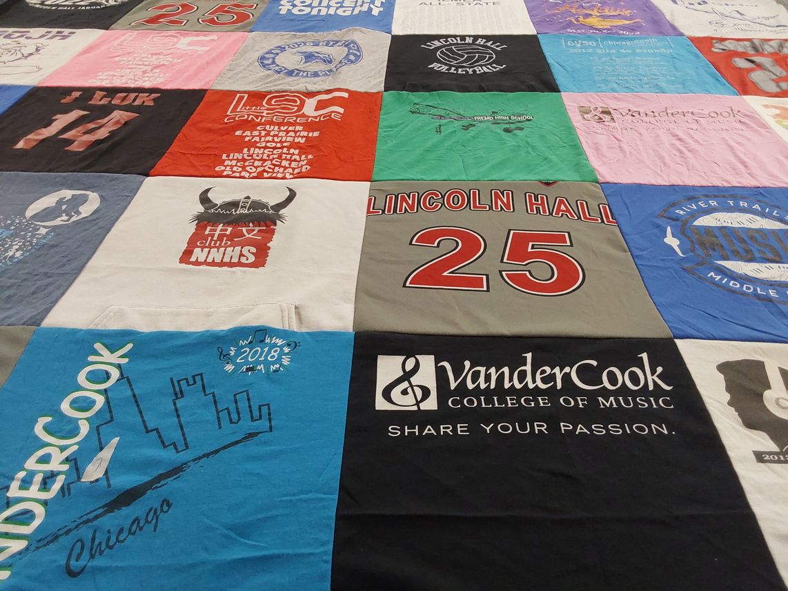 T-shirt quilt from lincoln hall high school, vandercook college of music by Anita from IL