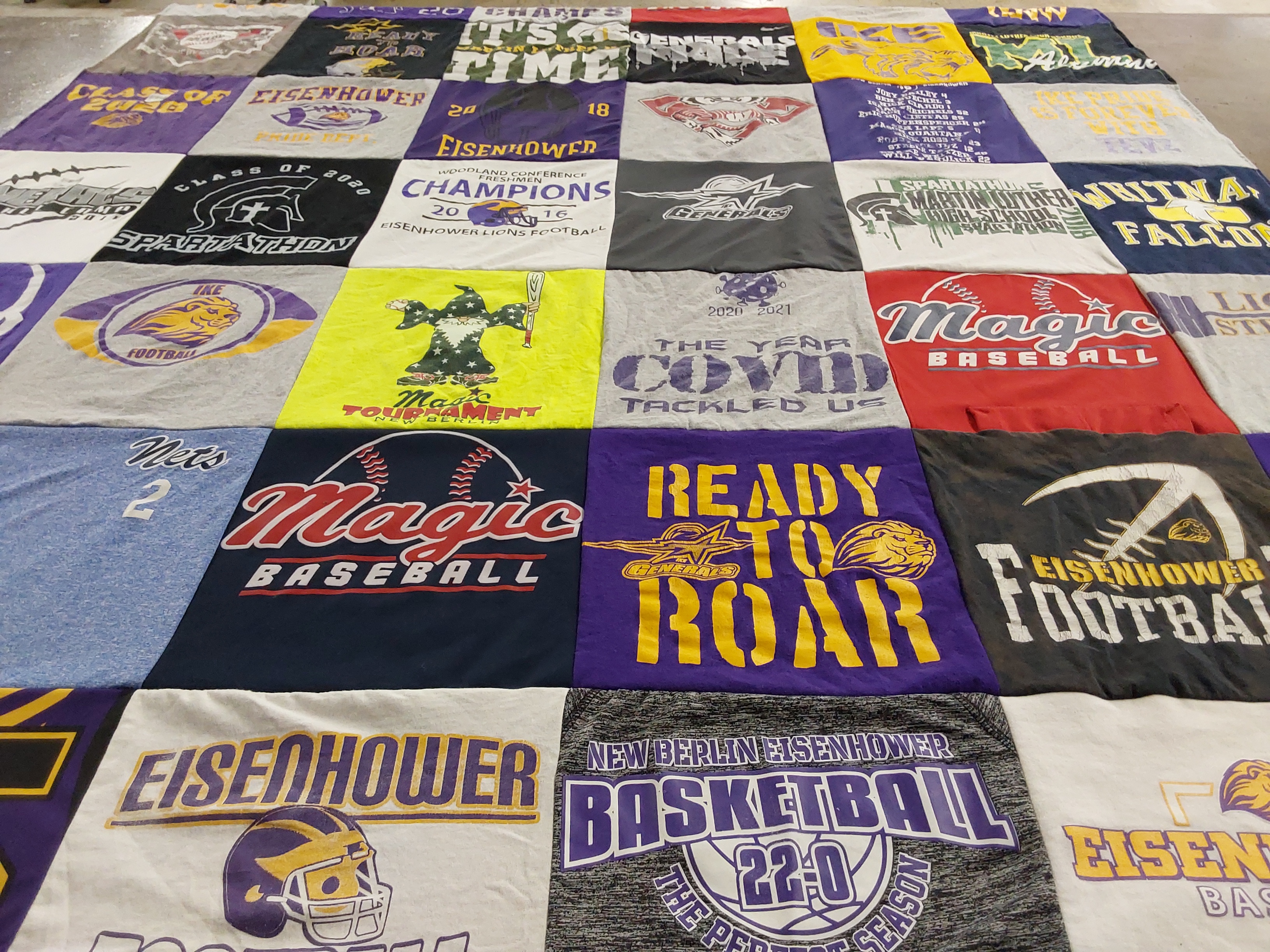 T-shirt quilt featuring eisenhower football, eisenhower basketball by Jane from WI
