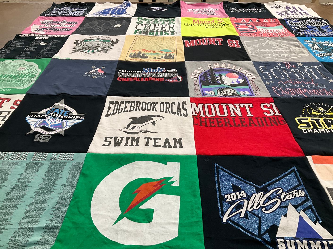 T-shirt quilt featuring mount si cheerleading, edgebrook orcas swim team by halle  from WA