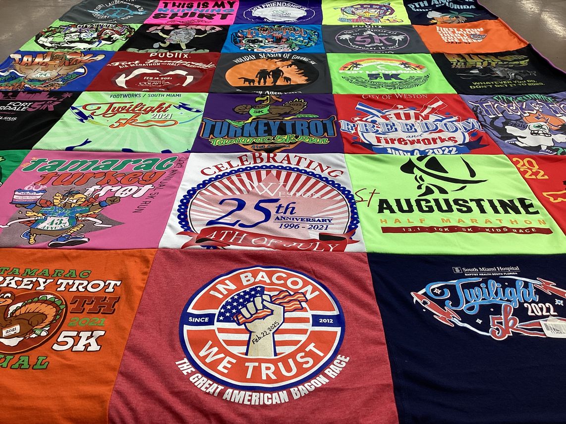 T-shirt quilt with running, marathons themes by Elizabeth from FL