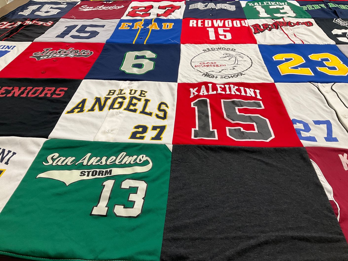T-shirt quilt from san anselmo high school, redwood high school by Mina from CA