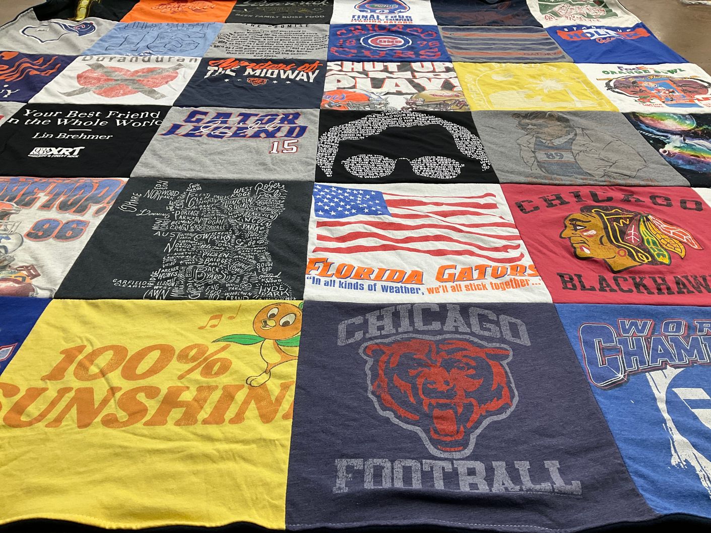 T-shirt quilt featuring chicago blackhawks, chicago bears by mary jane from FL
