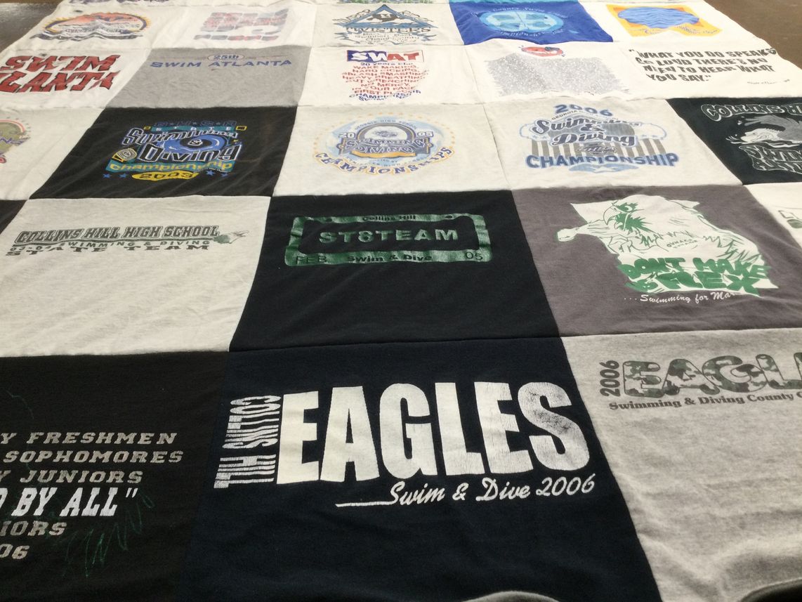 T-shirt quilt featuring collins hill eagles swim and dive team by Beth from GA