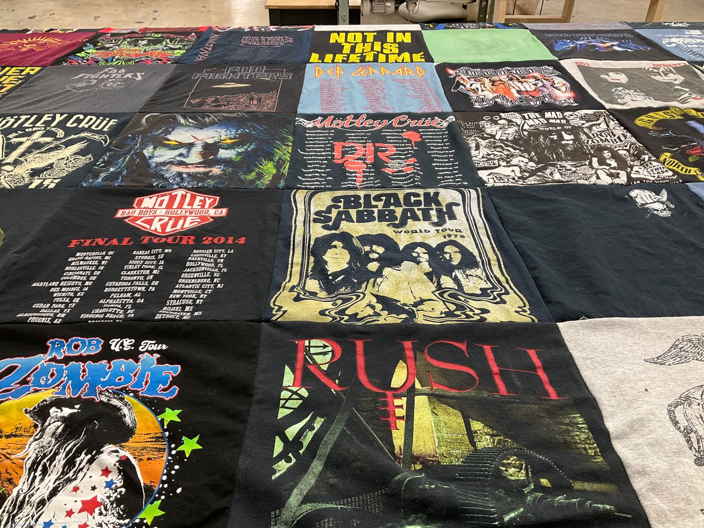 T-shirt quilt with music, rock themes by Jana from TX