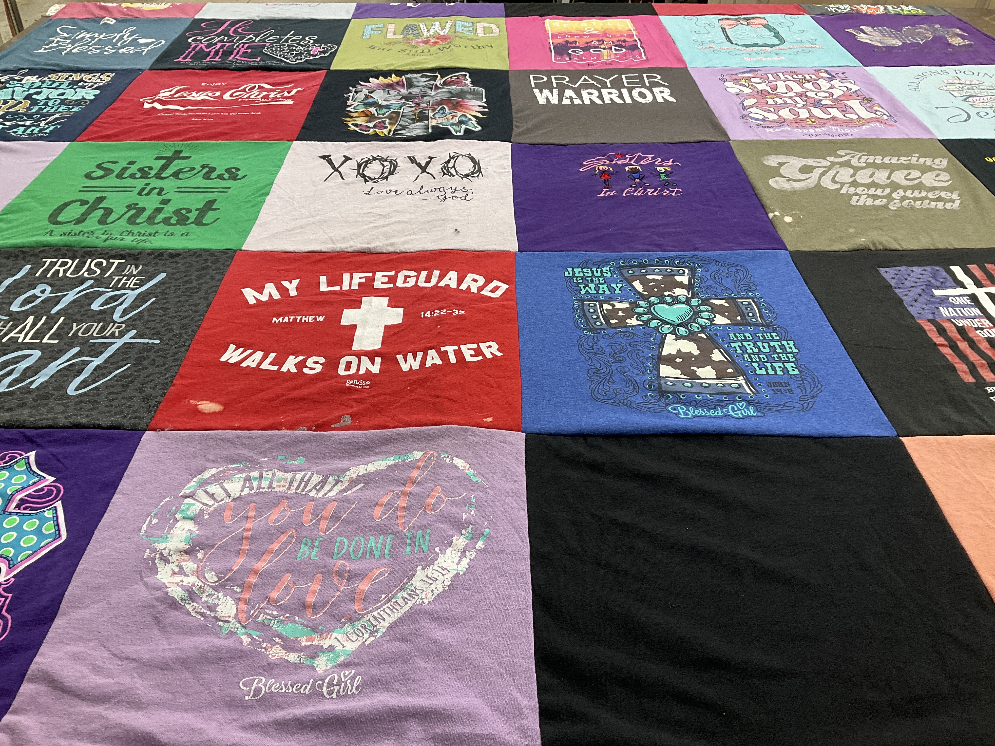 T-shirt quilt with faith, religion themes by Alicia from TX