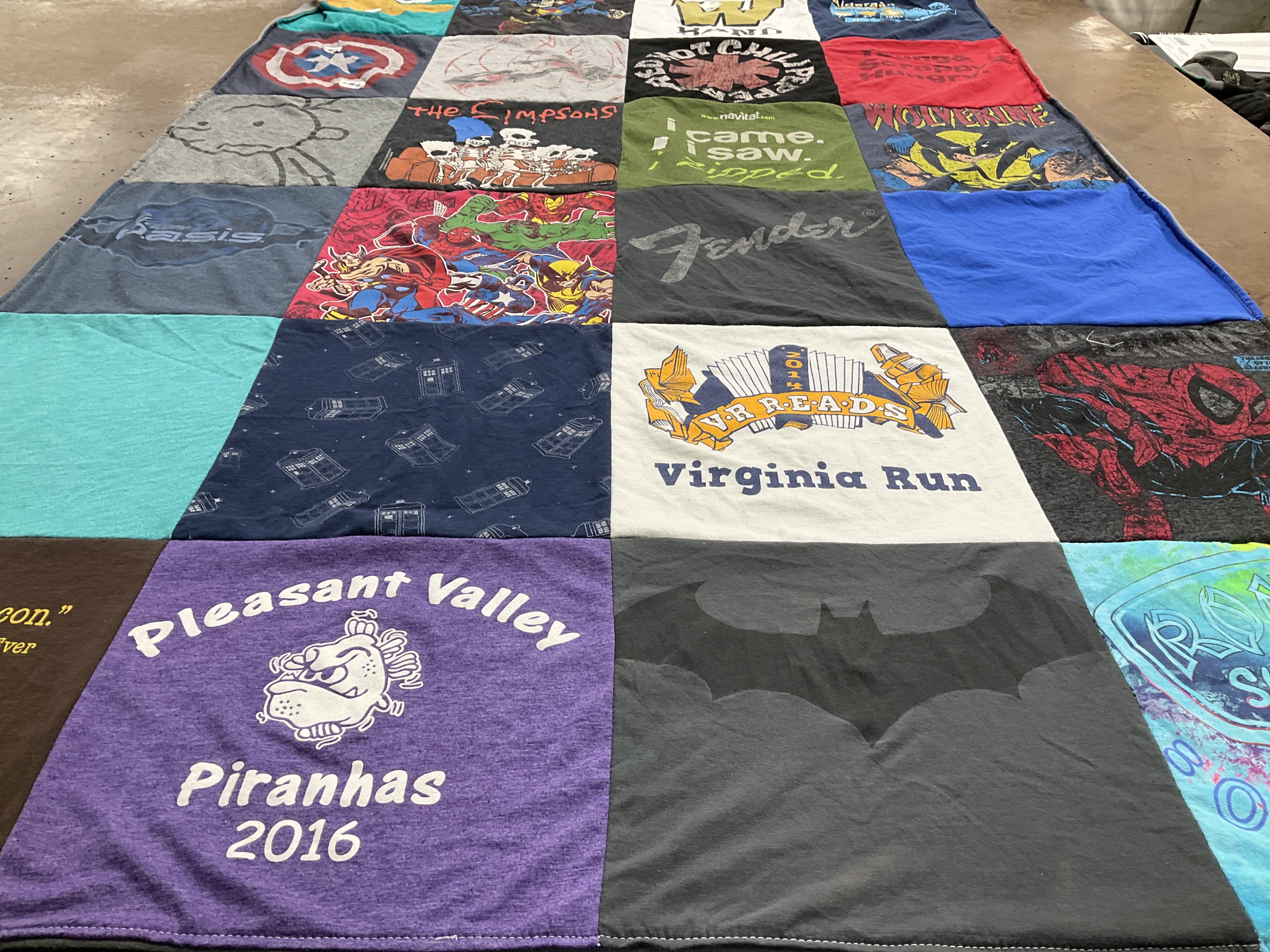 T-shirt quilt featuring pleasant valley piranhas by Lauren from VA