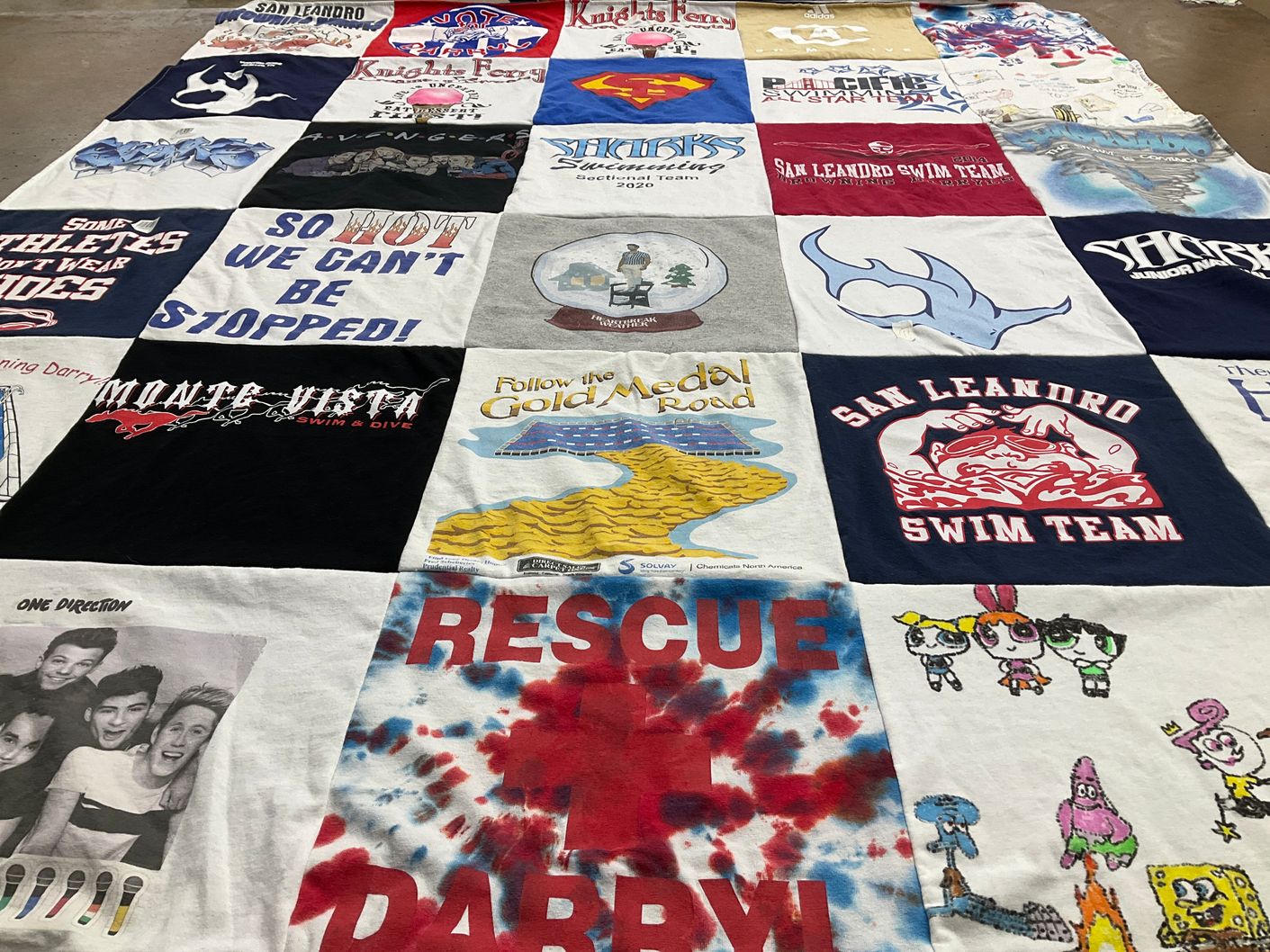 T-shirt quilt featuring san leandro swim team, monte vista swim and dive by Gretchen from CA