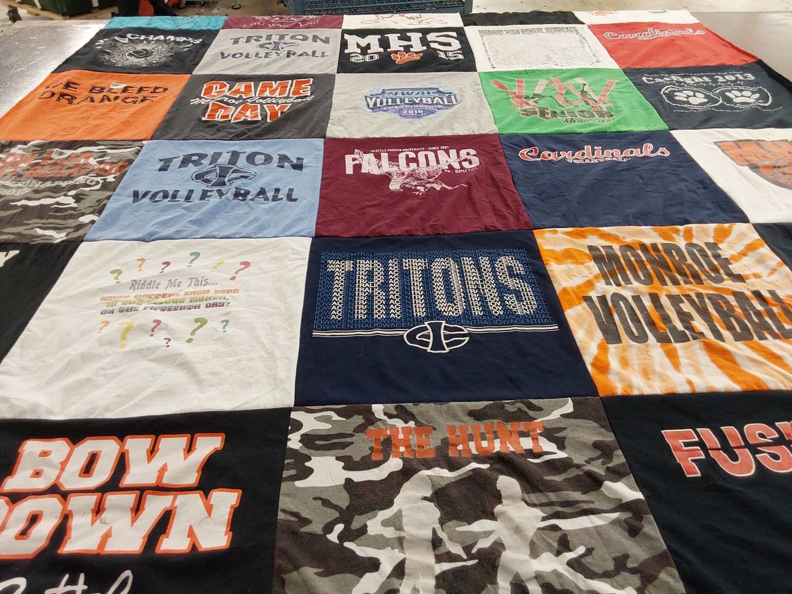T-shirt quilt featuring triton volleyball, monroe volleyball by Nancy from WA