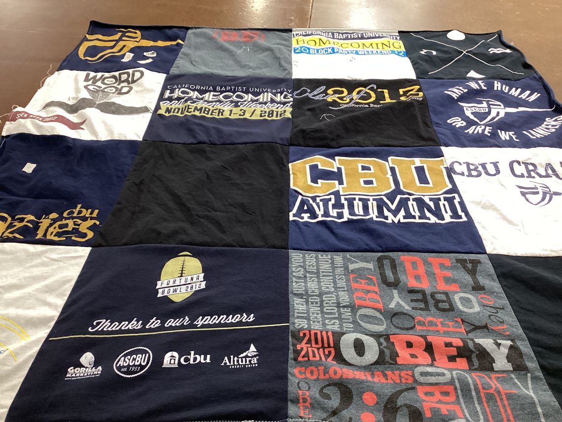 T-shirt quilt featuring cbu alumni by Tori from CA