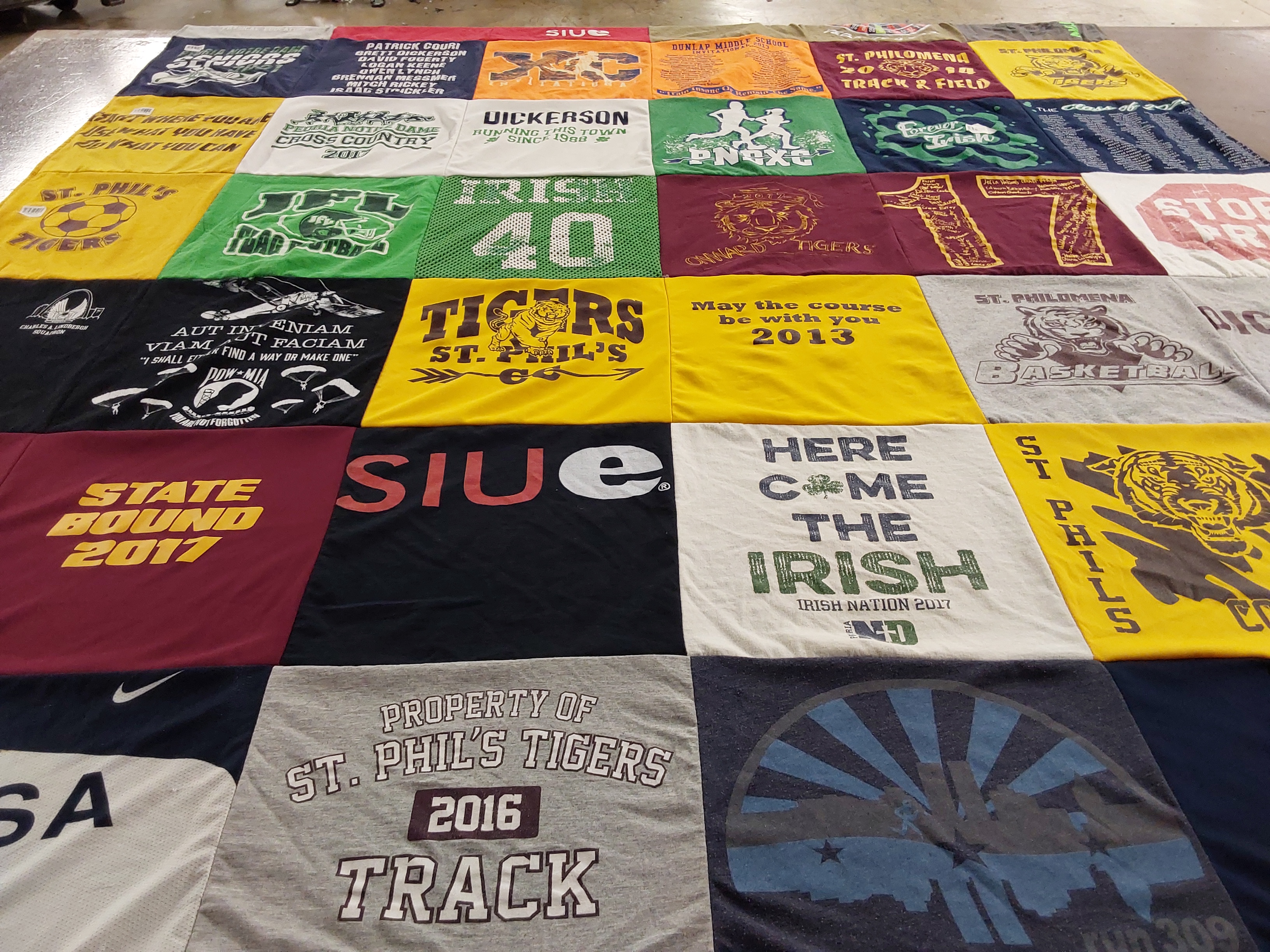 T-shirt quilt featuring st phils tigers, st philomena basketball by Carolyn from IL