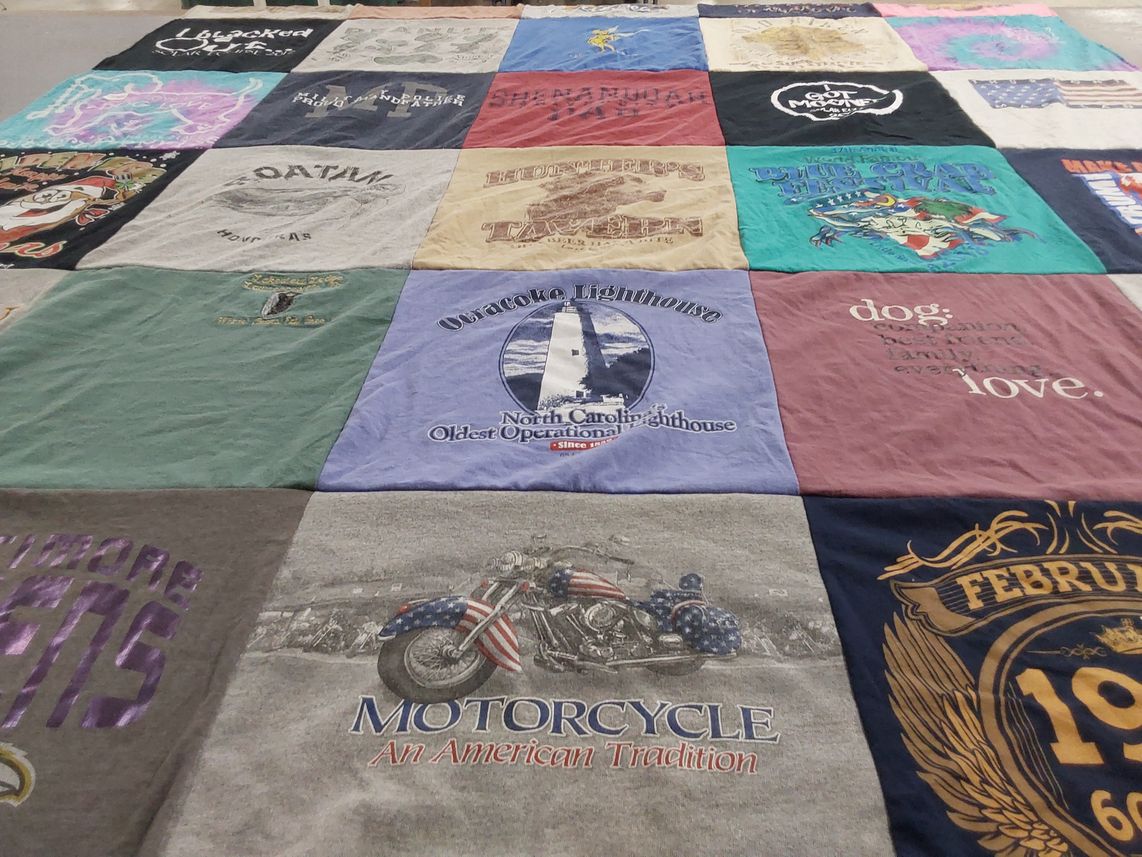 T-shirt quilt with motorcycles, pets themes by Faith from SC