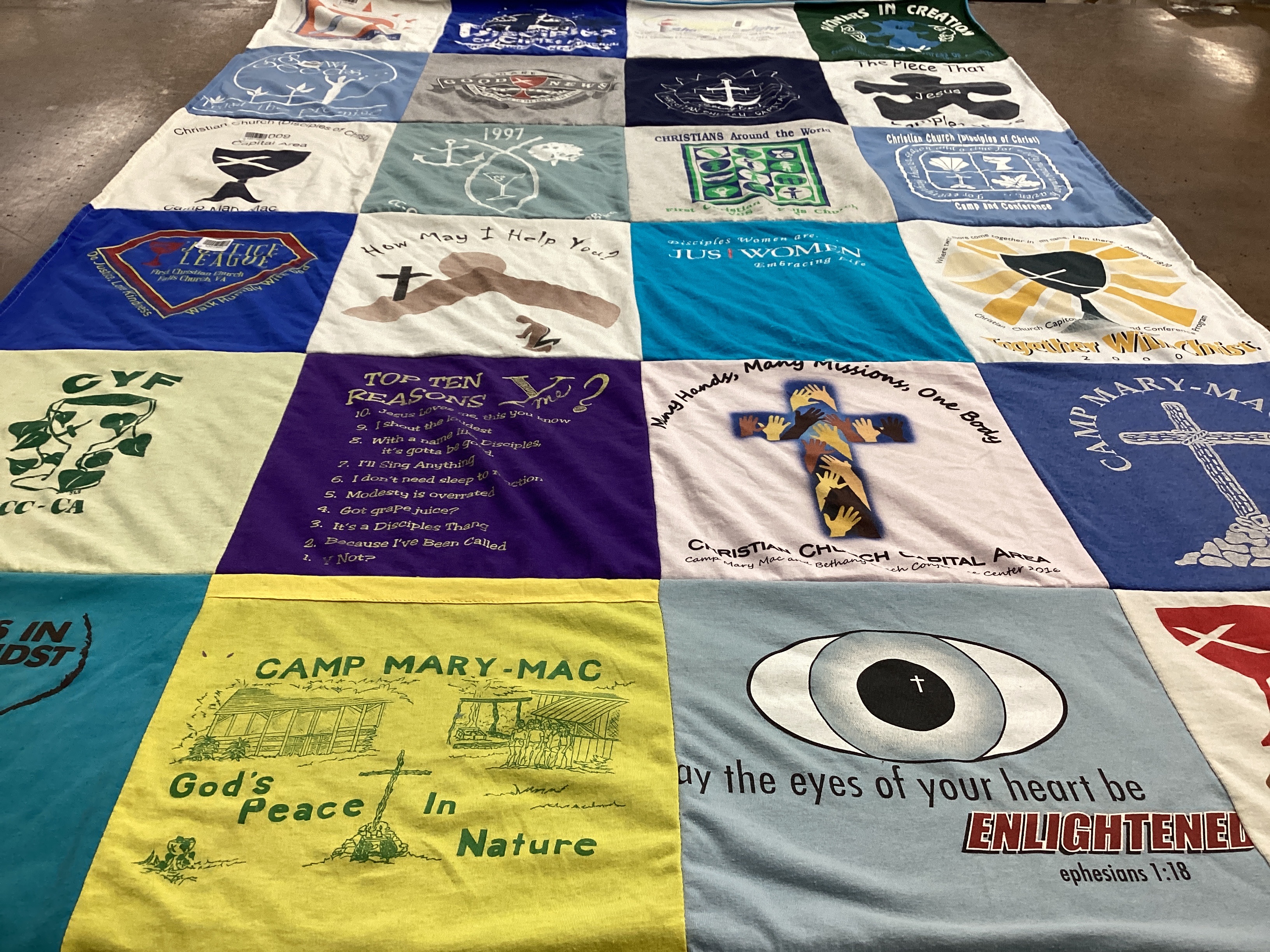 T-shirt quilt with religion, youth groups themes by Cherie from VA
