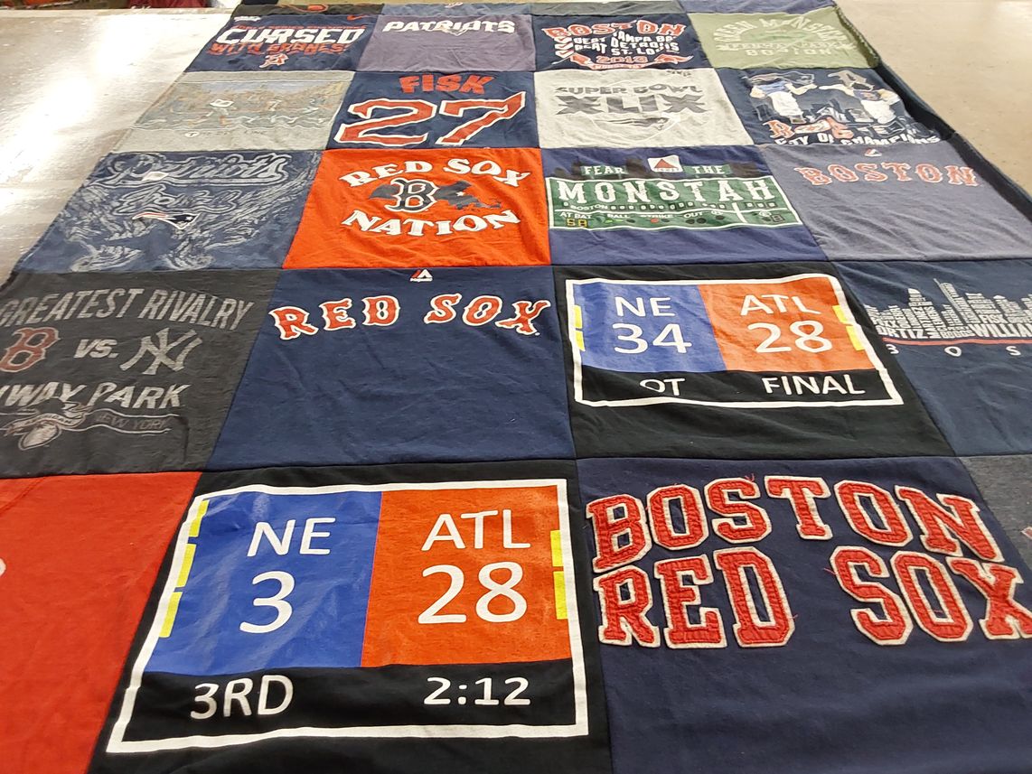 T-shirt quilt featuring boston red sox, new england patriots by Jennifer from AZ