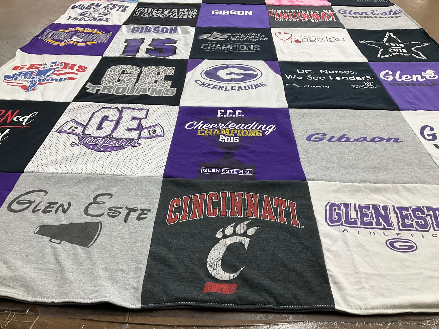 T-shirt quilt featuring ge trojans, cincinnati bearcats by Maddie from OH