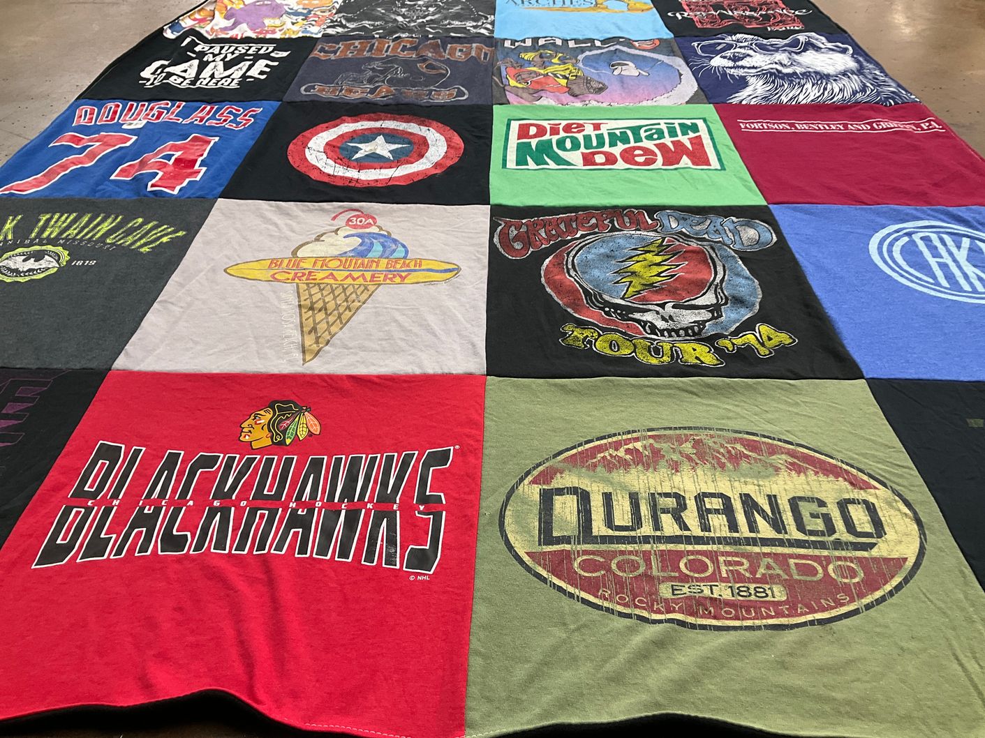 T-shirt quilt featuring chicago blackhawks by Jennifer from IL