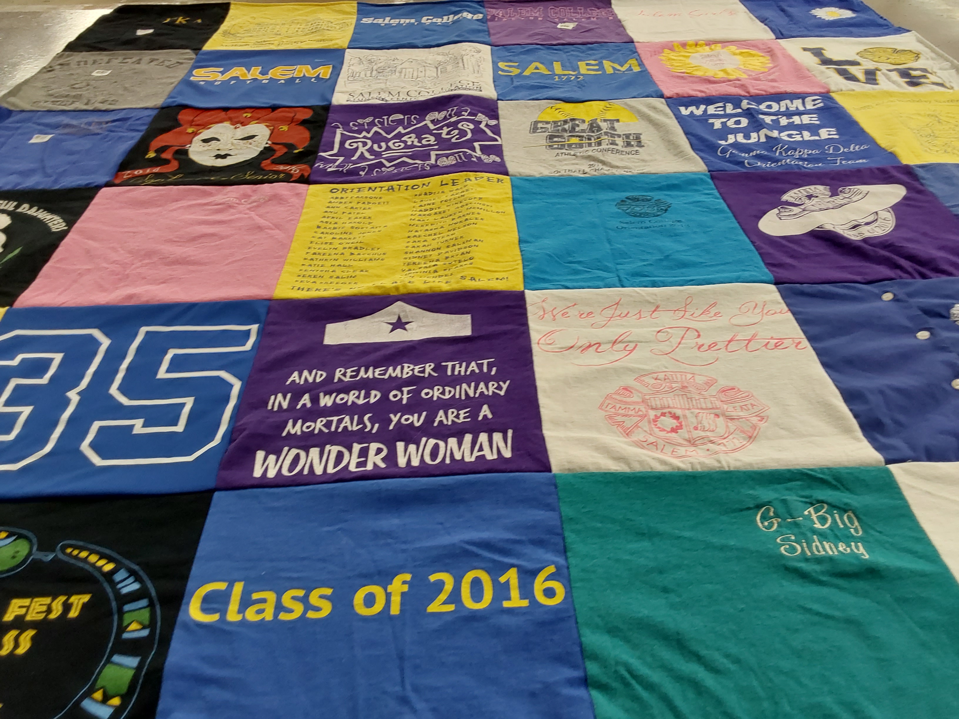 T-shirt quilt from salem college by Sidney from NC