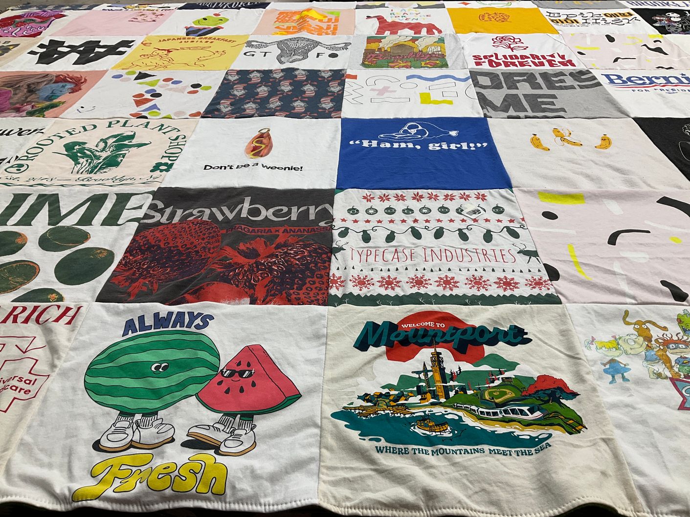 T-shirt quilt with gardening, politics themes by Sahar from MD