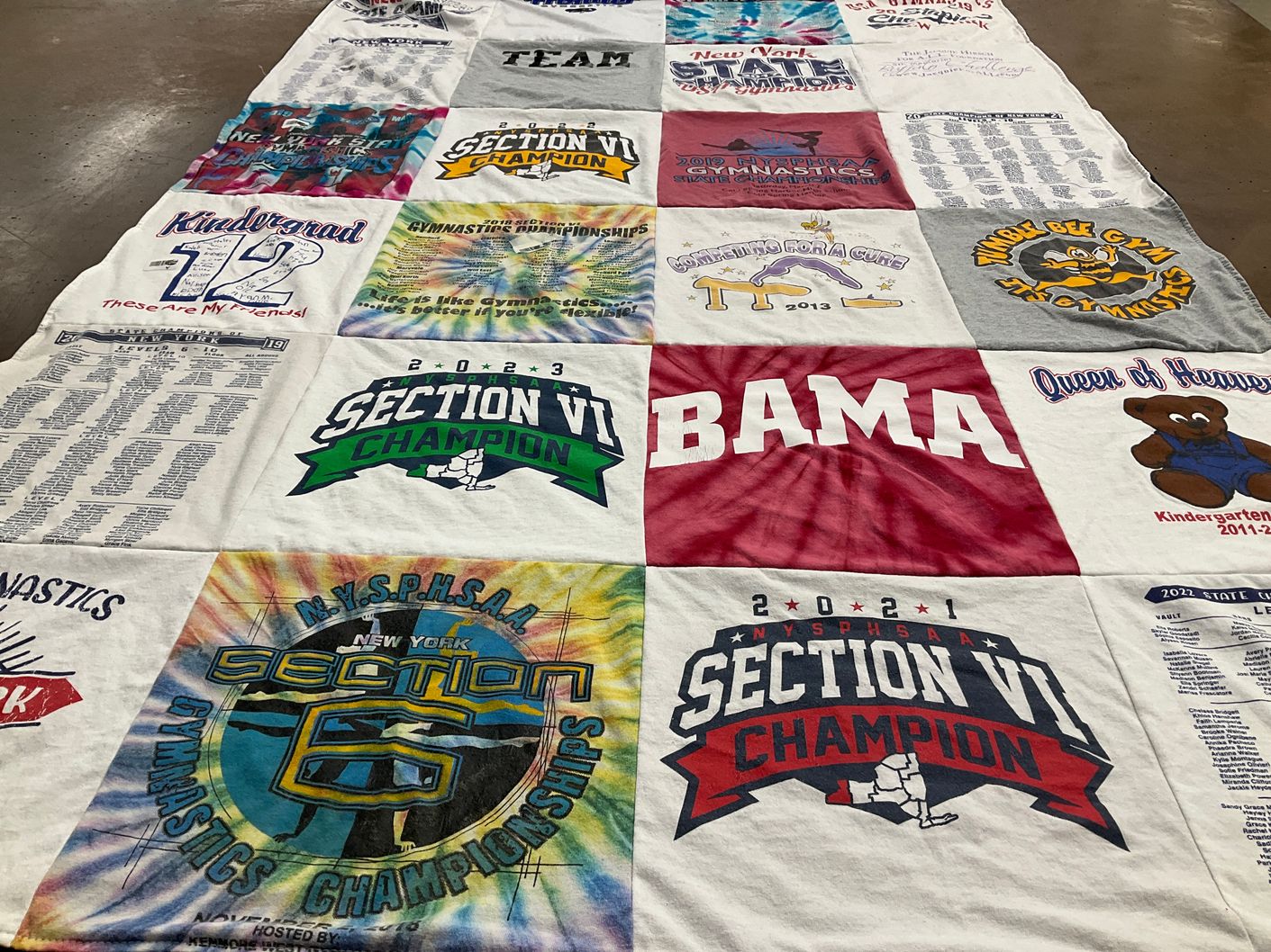 T-shirt quilt with gymnastics themes by Lori from NY
