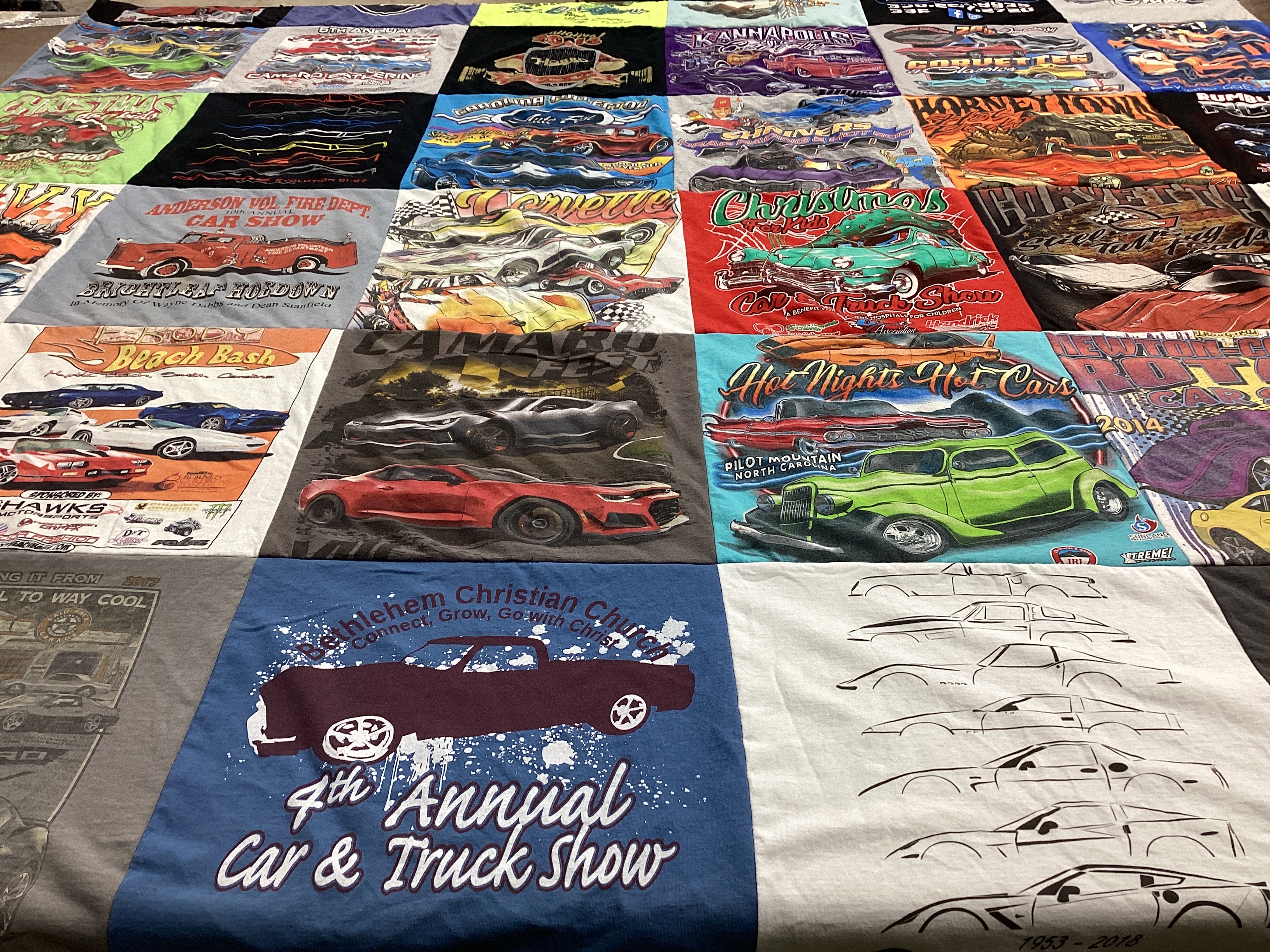 T-shirt quilt with cars, car shows themes by Craig from NC