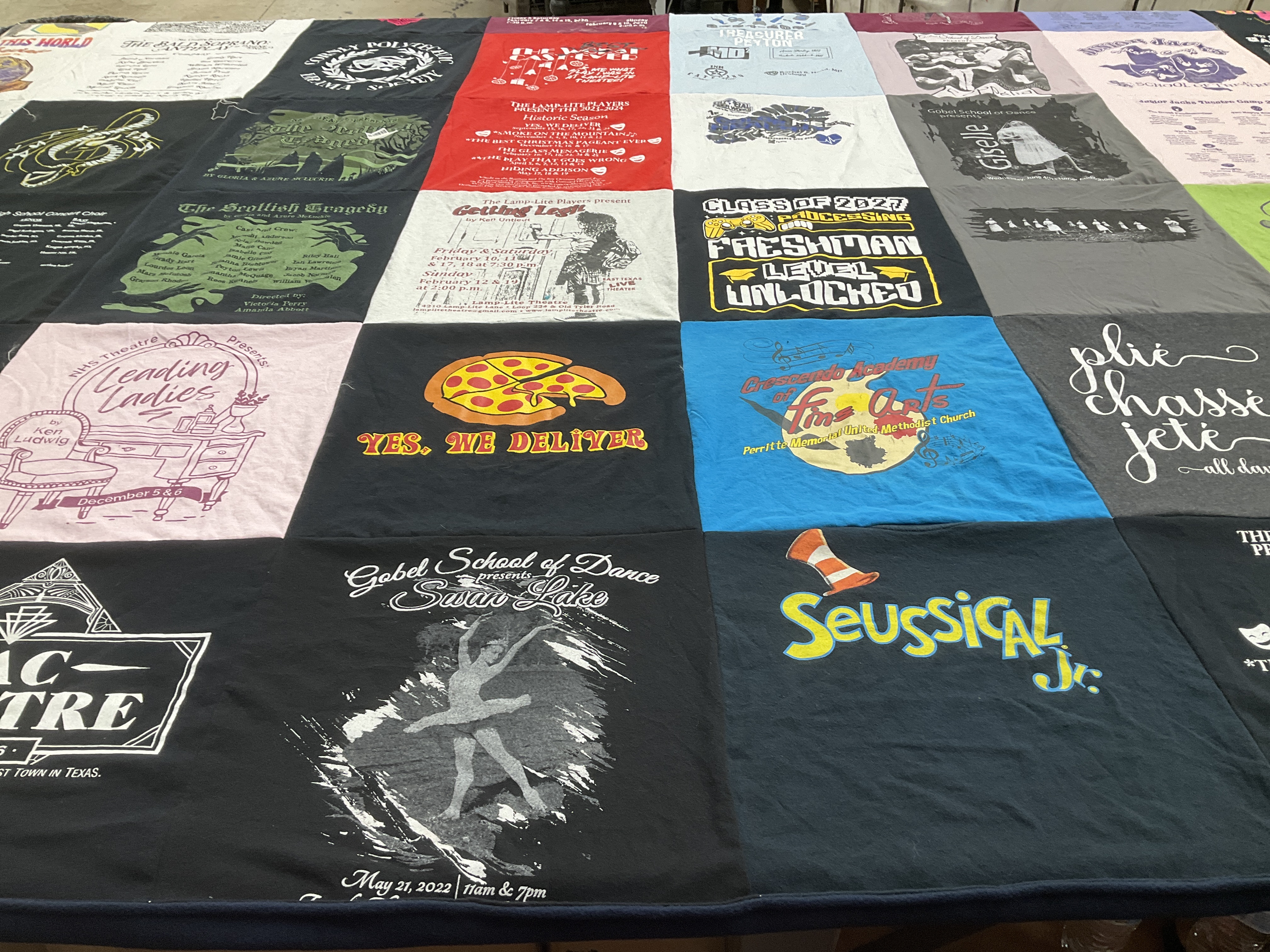 T-shirt quilt with theater, dance themes by Brianna from TX